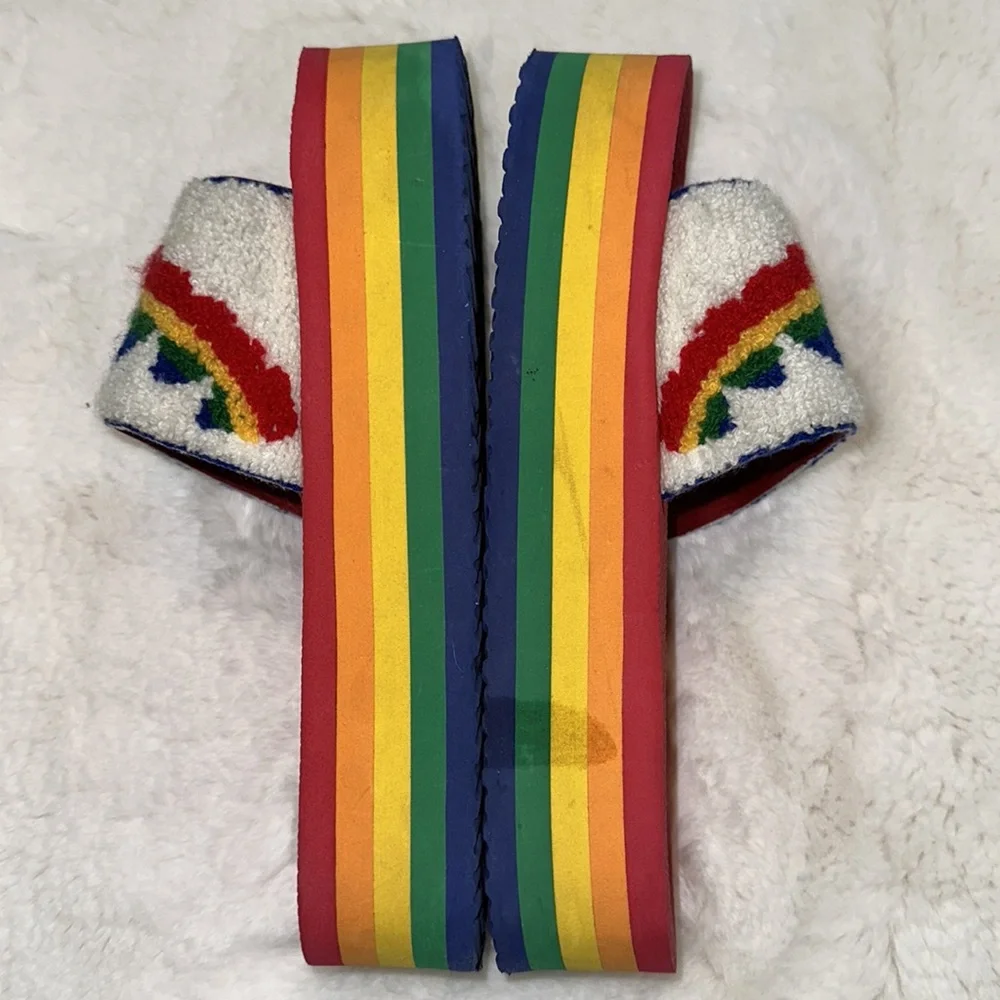 🌈 RARE Love Wins LGBTQIA+ PRIDE Rainbow Platform UNIF Crush Sandal Slides!!! 🌈